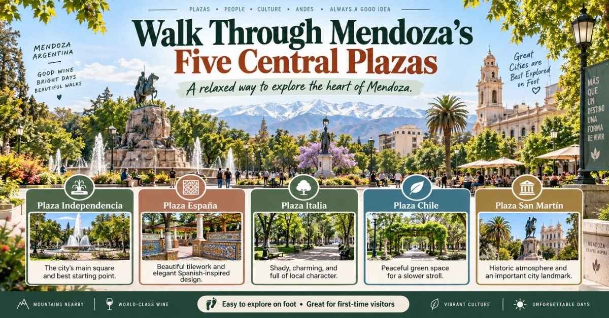 Walk Through Mendoza’s Five Central Plazas